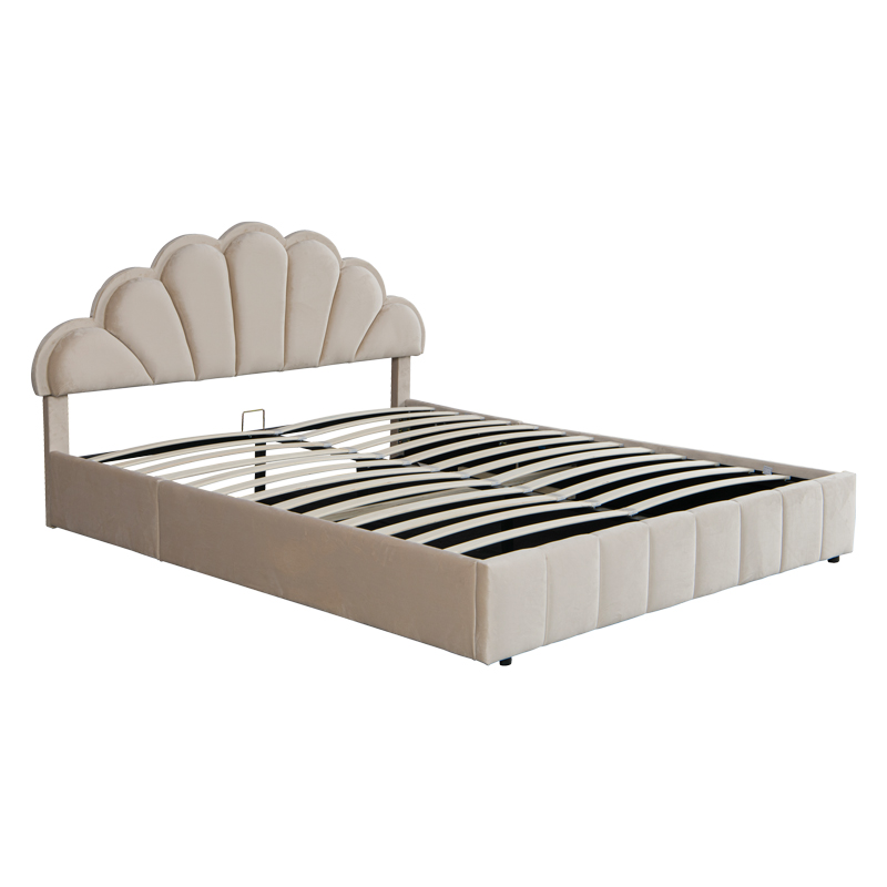 Double bed Wardie pakoworld velvet beige with storage 160x200cm Double bed Wardie pakoworld velvet beige with storage 160x200cm