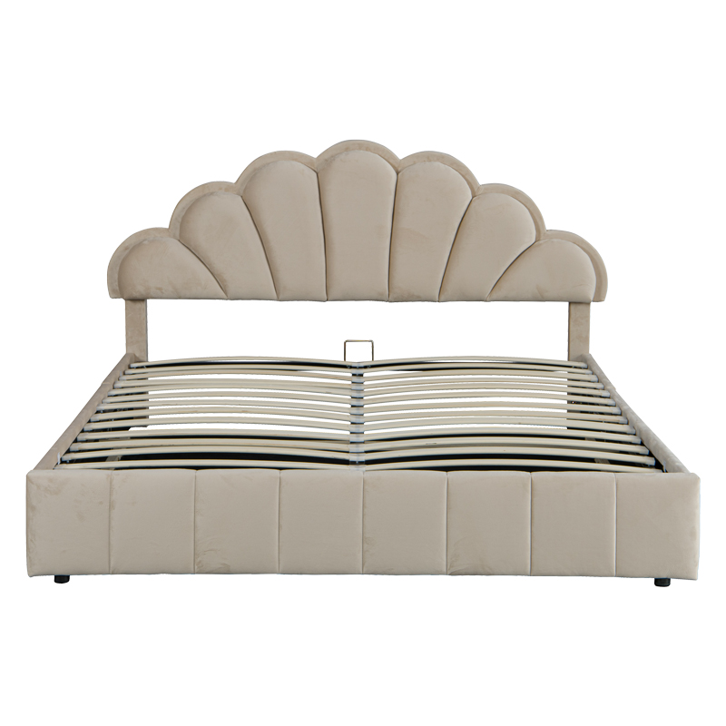 Double bed Wardie pakoworld velvet beige with storage 160x200cm Double bed Wardie pakoworld velvet beige with storage 160x200cm
