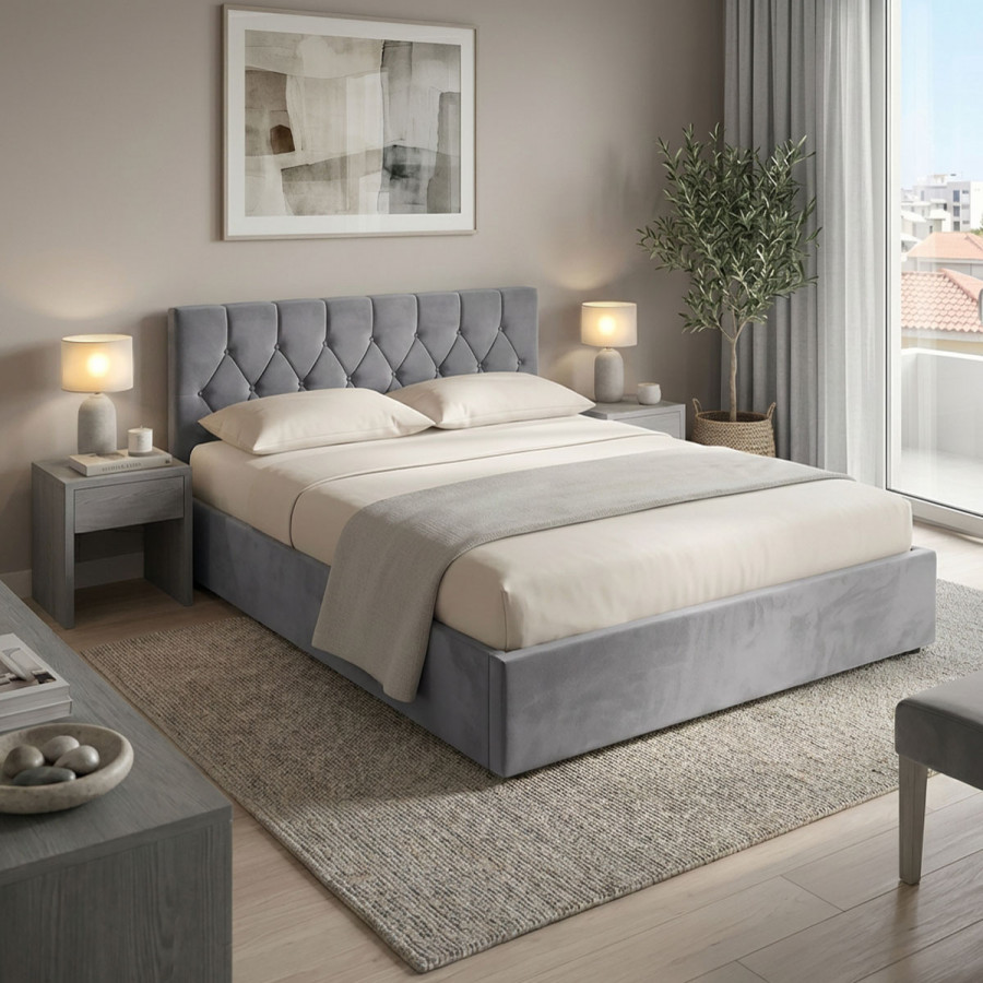 Kamaho pakoworld double bed, velvet, anthracite, with storage space, 160x200cm
