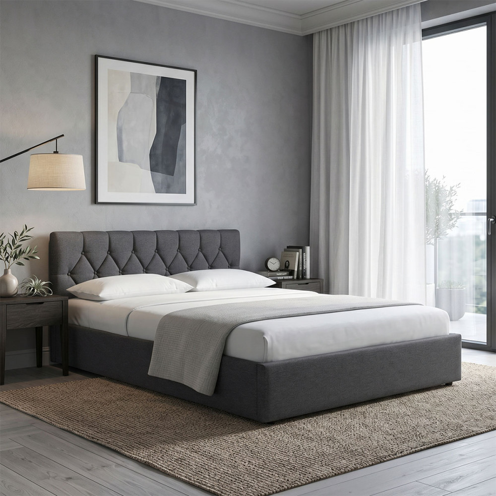 Kamaho pakoworld double bed, fabric, anthracite, with storage space, 160x200cm