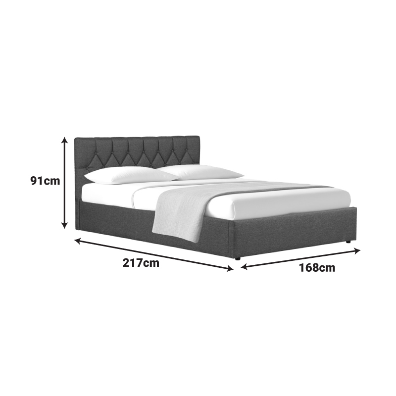 Kamaho pakoworld double bed, fabric, anthracite, with storage space, 160x200cm