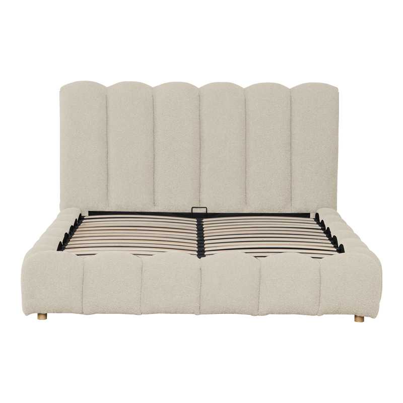 Κρεβάτι Nuvem pakoworld μπουκλέ υφασμα μπεζ με αποθηκευτικό χώρο 160x200εκ