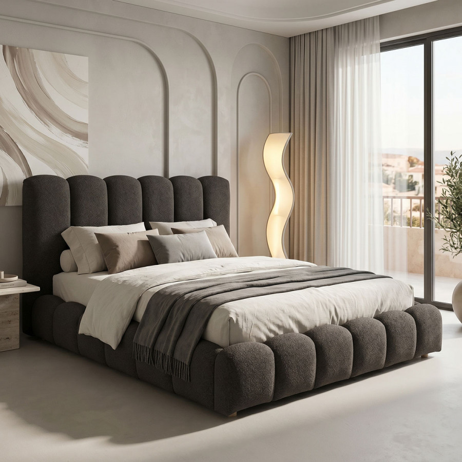 Nuvem pakoworld bed, anthracite boucle fabric, with storage space 160x200cm