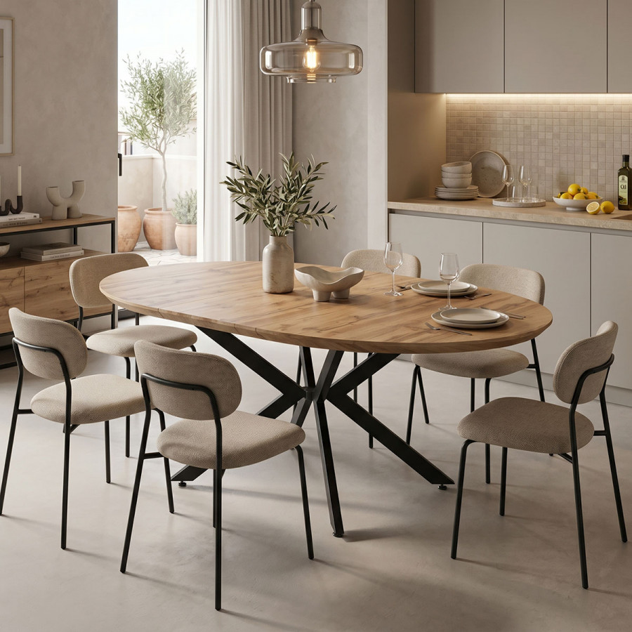 Edina pakoworld mdf extendable table in sonoma color with black metal legs 130-170x130x75cm
