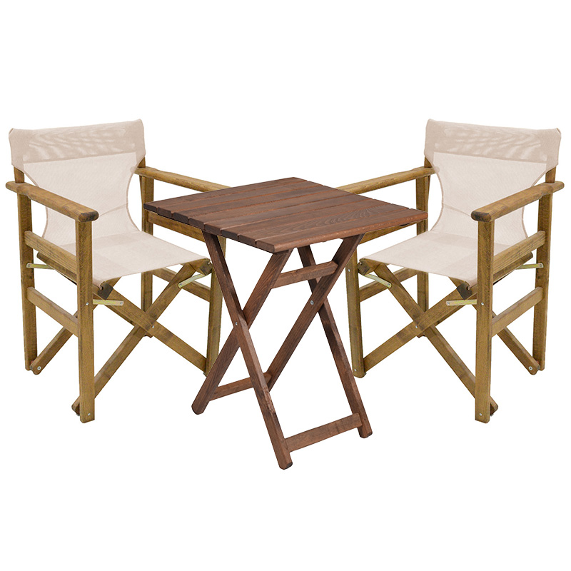 Dining table Retto set of 3 pieces solid beech wood walnut-PVC beige white 60x60x71cm Dining table Retto set of 3 pieces solid beech wood walnut-PVC beige white 60x60x71cm