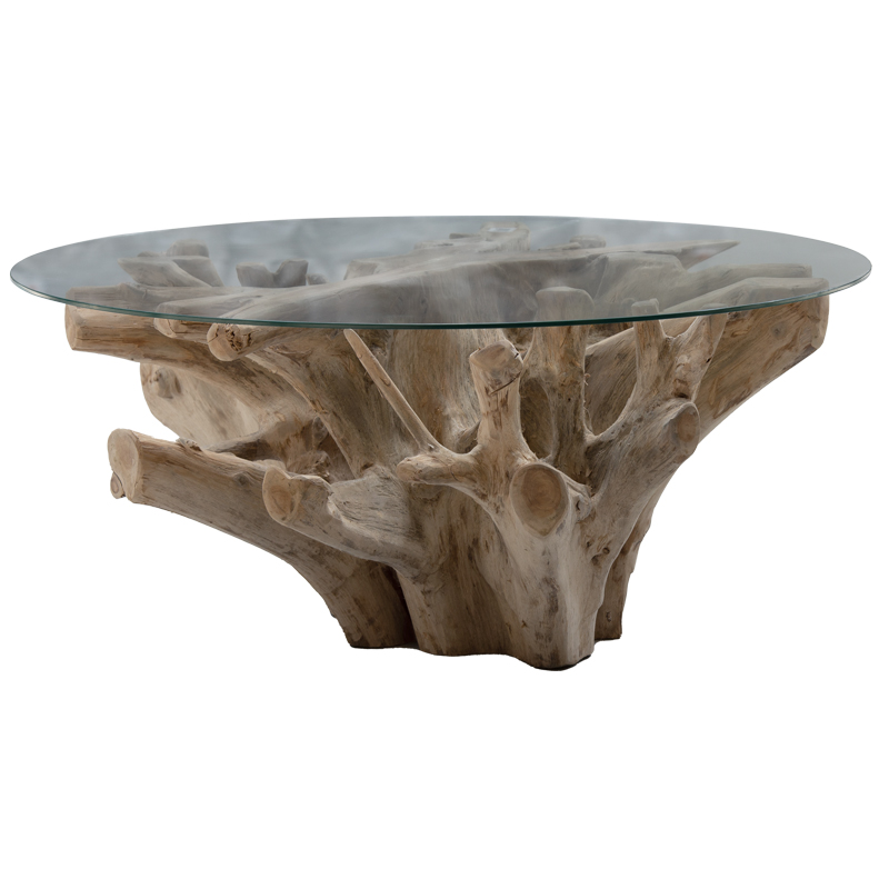 Τραπέζι σαλονιού Balance pakoworld γυαλί 6mm tempered-χειροποίητo μασίφ ξύλο φυσικό 100x100x46εκ