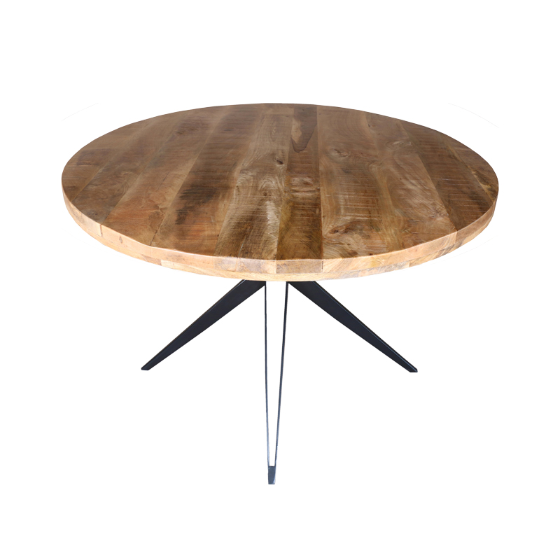 Round table Bocco pakoworld natural mango wood 3cm with black metal legs D120x77cm Round table Bocco pakoworld natural mango wood 3cm with black metal legs D120x77cm