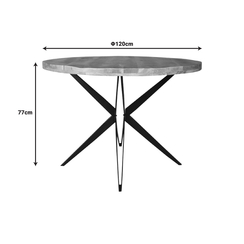 Round table Bocco pakoworld natural mango wood 3cm with black metal legs D120x77cm Round table Bocco pakoworld natural mango wood 3cm with black metal legs D120x77cm