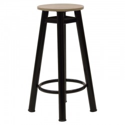 Bar stool Onyx pakoworld oak wood-metal black gloss D33x77cm Bar stool Onyx pakoworld oak wood-metal black gloss D33x77cm