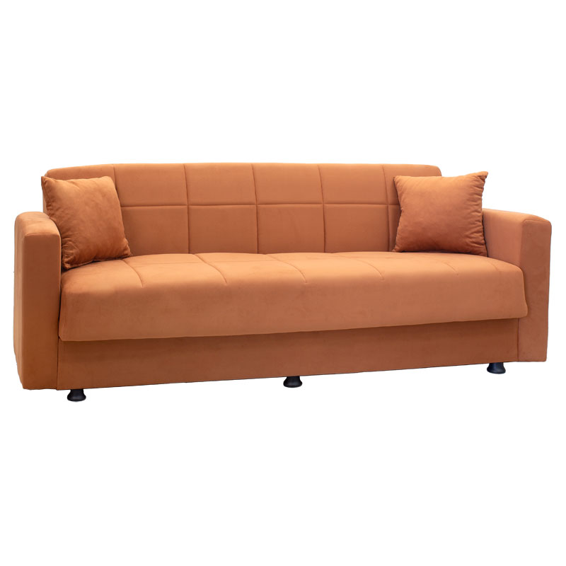 Kαναπές κρεβάτι Meredith pakoworld 3θέσιος βελούδο κεραμιδί 210x86x78εκ