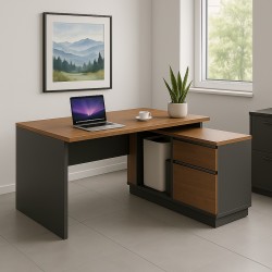 Right corner office desk Oscar pakoworld walnut-anthracite 160x140x76cm