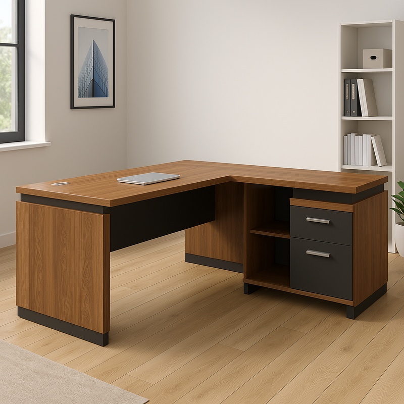 Reversible office desk Oscar pakoworld walnut-charcoal 180x170χ76cm