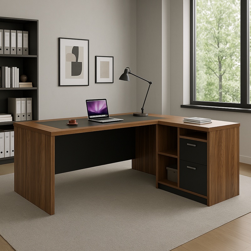 Reversible corner office desk Oscar pakoworld walnut-charcoal 200x188,6x76cm