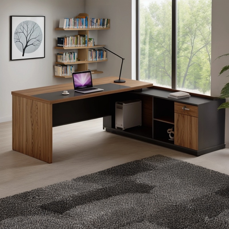 Right corner ofiice desk Oscar pakoworld walnut-anthracite 200x180x76cm