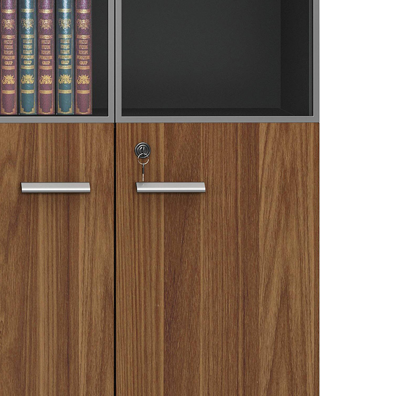 Bookcase Oscar pakoworld with doors by glass walnut-anhracite color 80x40x200cm