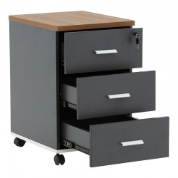 Chest of drawers on wheels Oscar pakoworld 3 drawers walnut-charcoal 40x48x63cm Chest of drawers on wheels Oscar pakoworld 3 drawers walnut-charcoal 40x48x63cm