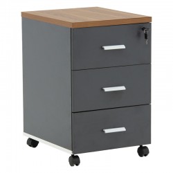 Chest of drawers on wheels Oscar pakoworld 3 drawers walnut-charcoal 40x48x63cm Chest of drawers on wheels Oscar pakoworld 3 drawers walnut-charcoal 40x48x63cm