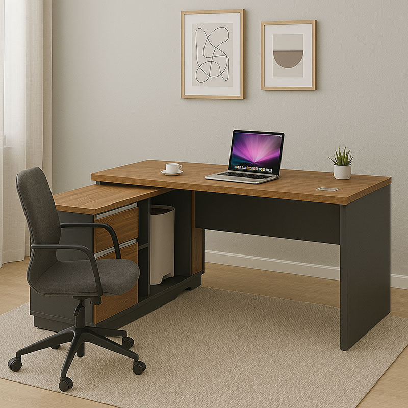 Left corner office desk Oscar pakoworld walnut-anthracite 160x140x76cm