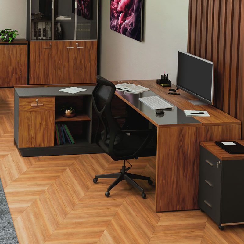 Left corner office desk Oscar pakoworld walnut-anthracite 200x180x76cm
