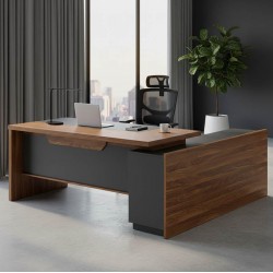 Γραφείο με αριστερή γωνία Oscar pakoworld καρυδί-ανθρακί 220x180x76εκ