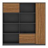 Professional oscar pakoworld professional office display bookcase melamine in walnut-charcoal shade 180x40x180cm