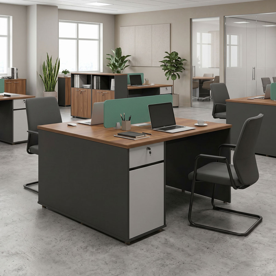 Professional 2-seater Dakota pakoworld desk in walnut-anthracite shade 120x120x76cm