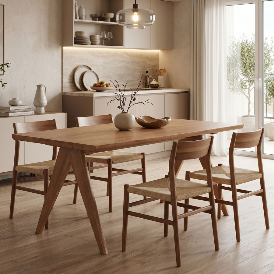 Dining table Winslow pakoworld rubberwood light walnut 160x85x75cm