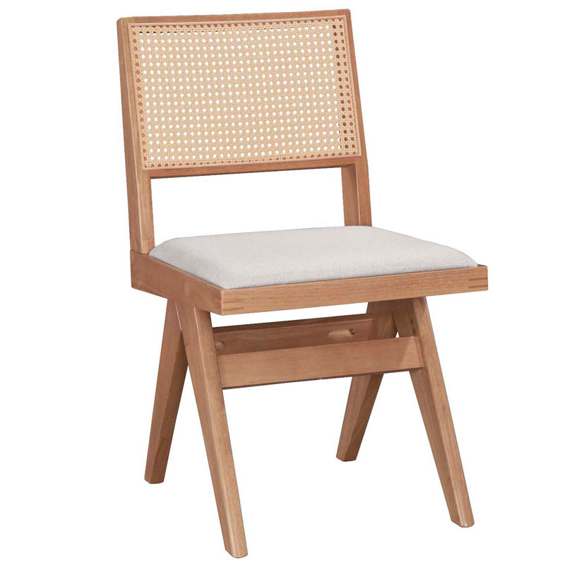 Καρέκλα Winslow pakoworld ξύλο rubberwood ανοικτό καρυδί-pvc rattan φυσικό-ύφασμα γκρι