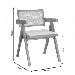 Πολυθρόνα Winslow pakoworld ξύλο rubberwood μαύρο-pvc rattan φυσικό-ύφασμα γκρι