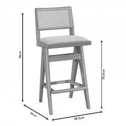 Σκαμπό bar Winslow pakoworld ξύλο rubberwood μαύρο-pvc rattan φυσικό-ύφασμα γκρι