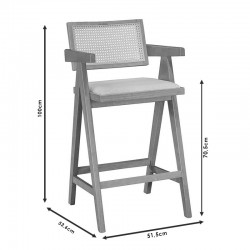 Σκαμπό bar με μπράτσα Winslow pakoworld ξύλο rubberwood ανοικτό καρυδί-pvc rattan φυσικό-ύφασμα γκρι