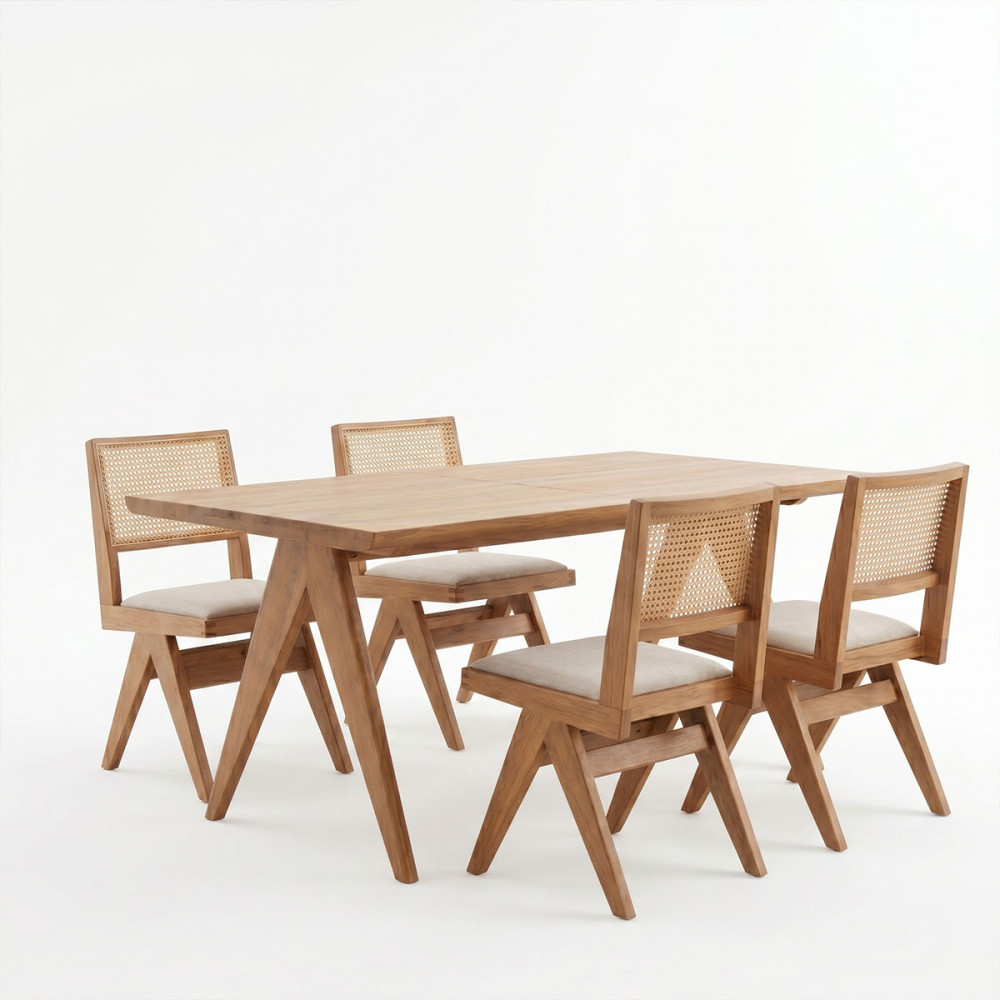Dining set Winslow pakoworld set 5pieces rubberwood light walnut 160x85x75cm