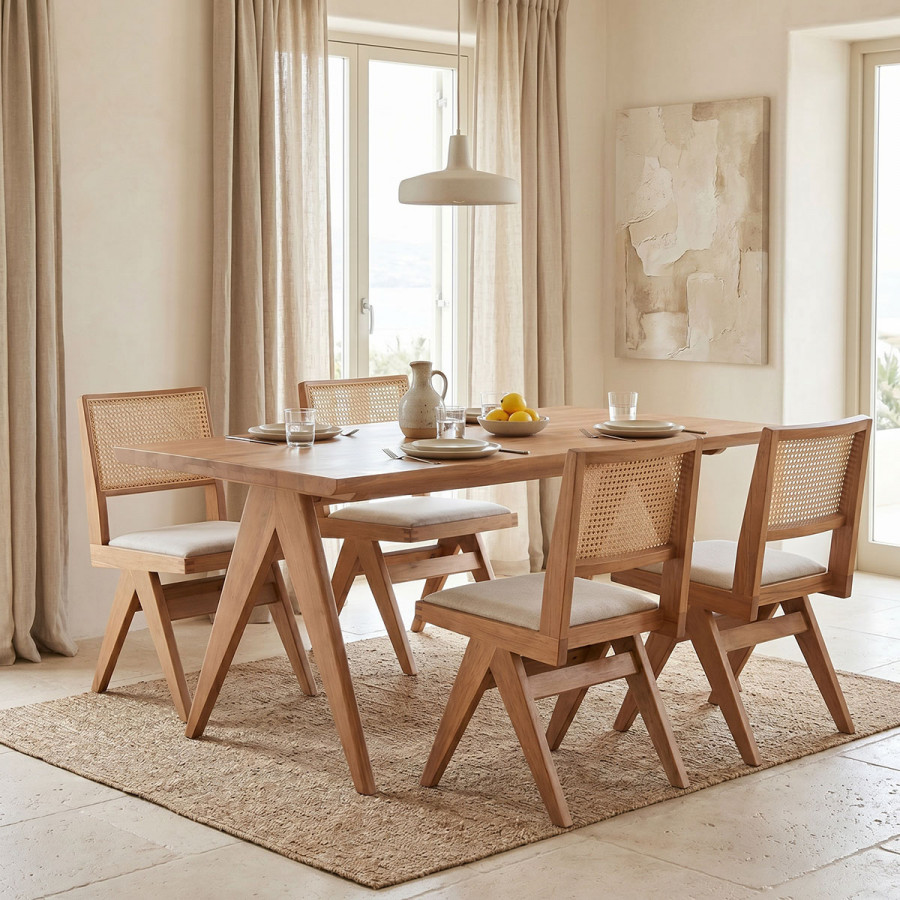 Τραπεζαρία Winslow pakoworld σετ 5τεμ ξύλο rubberwood ανοιχτό καρυδί 160x85x75εκ