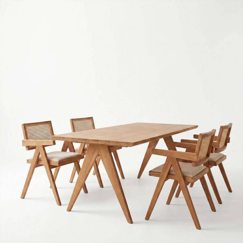 Dining set Winslow Ι pakoworld set 5pieces rubberwood light walnut 160x85x75cm