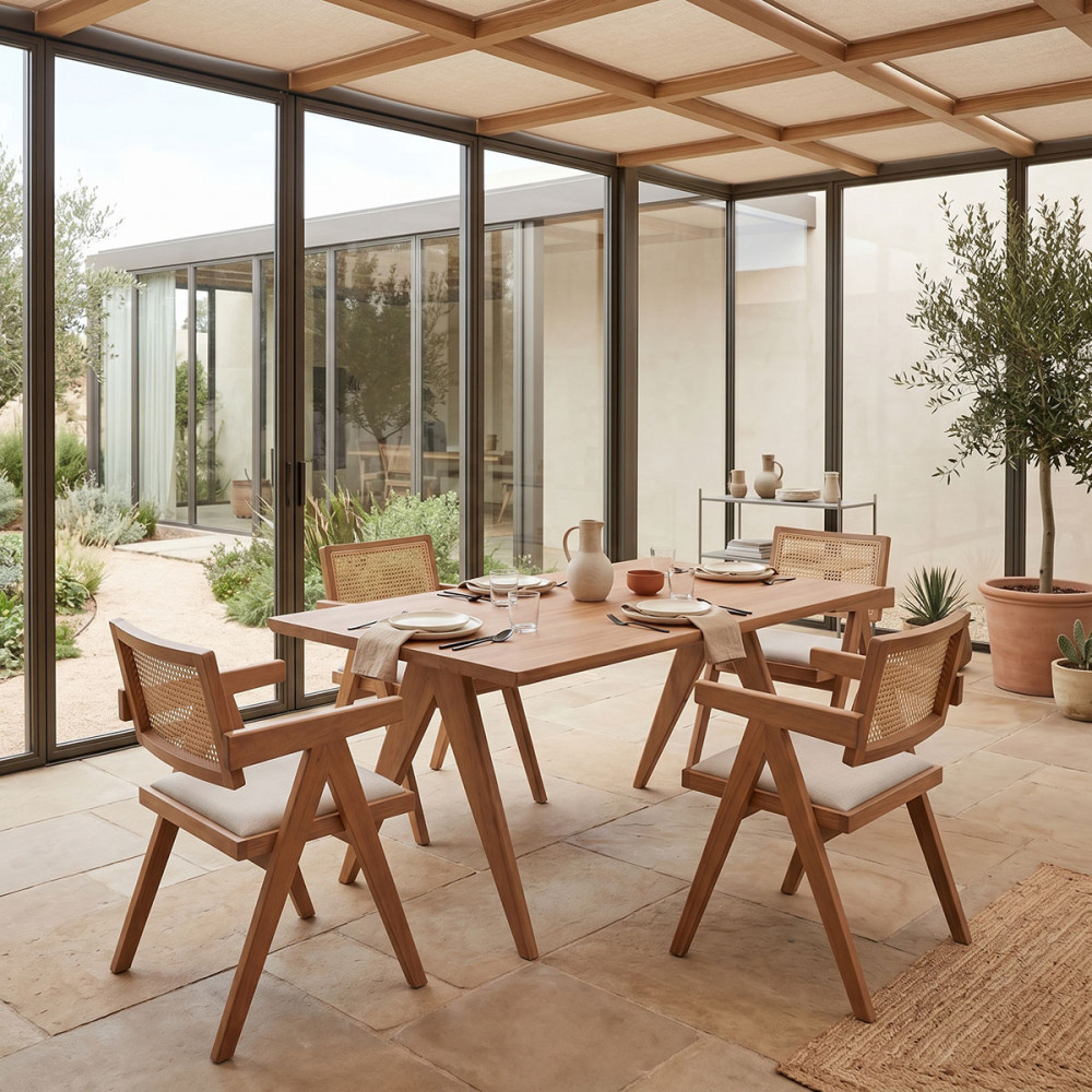 Dining set Winslow Ι pakoworld set 5pieces rubberwood light walnut 160x85x75cm