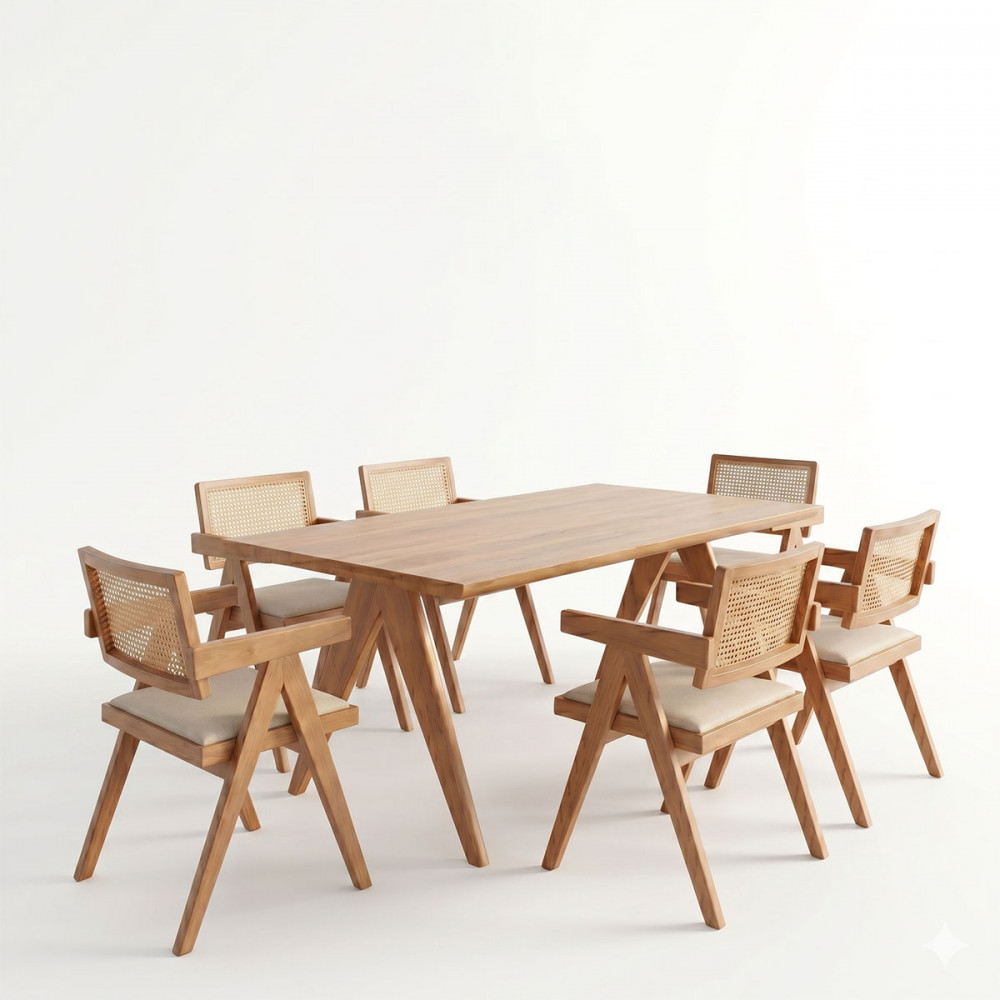 Dining set Winslow Ι pakoworld set 7pieces rubberwood light walnut 160x85x75cm