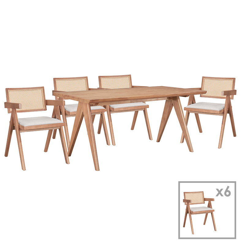 Dining set Winslow Ι pakoworld set 7pieces rubberwood light walnut 160x85x75cm Dining set Winslow Ι pakoworld set 7pieces rubberwood light walnut 160x85x75cm