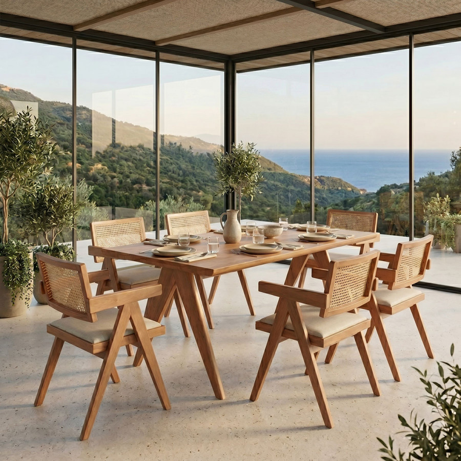 Τραπεζαρία Winslow Ι pakoworld σετ 7τεμ ξύλο rubberwood ανοιχτό καρυδί 160x85x75εκ