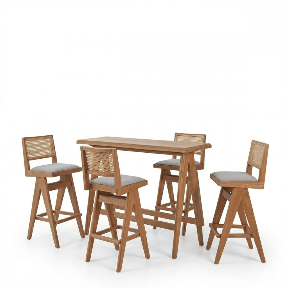 Dining bar set Winslow pakoworld set 5pieces rubberwood light walnut 120x45x100cm