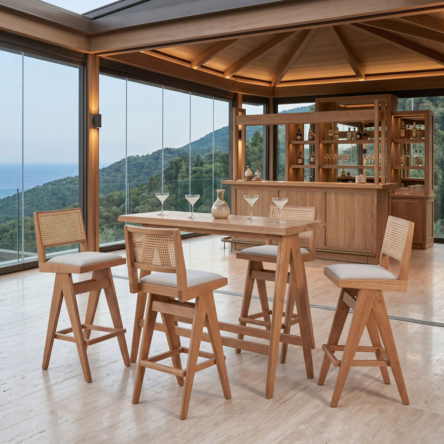 Τραπεζαρία μπαρ Winslow pakoworld σετ 5τεμ ξύλο rubberwood ανοιχτό καρυδί 120x45x100εκ