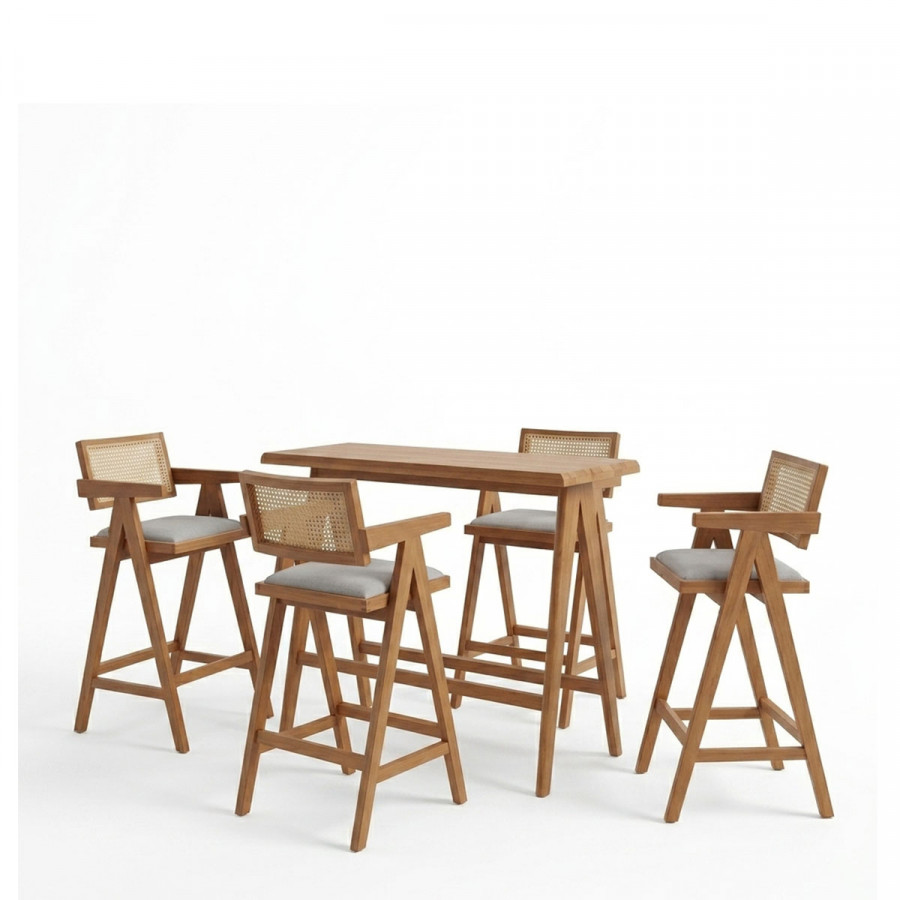 Τραπεζαρία μπαρ Winslow I pakoworld σετ 5τεμ ξύλο rubberwood ανοιχτό καρυδί 120x45x100εκ