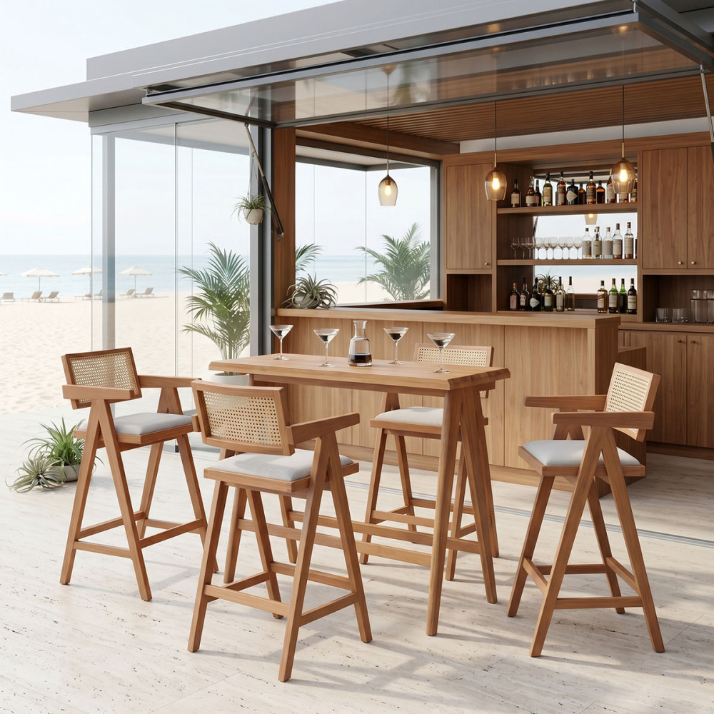 Dining set Winslow Ι pakoworld set 5pieces rubberwood light walnut 120x45x100cm