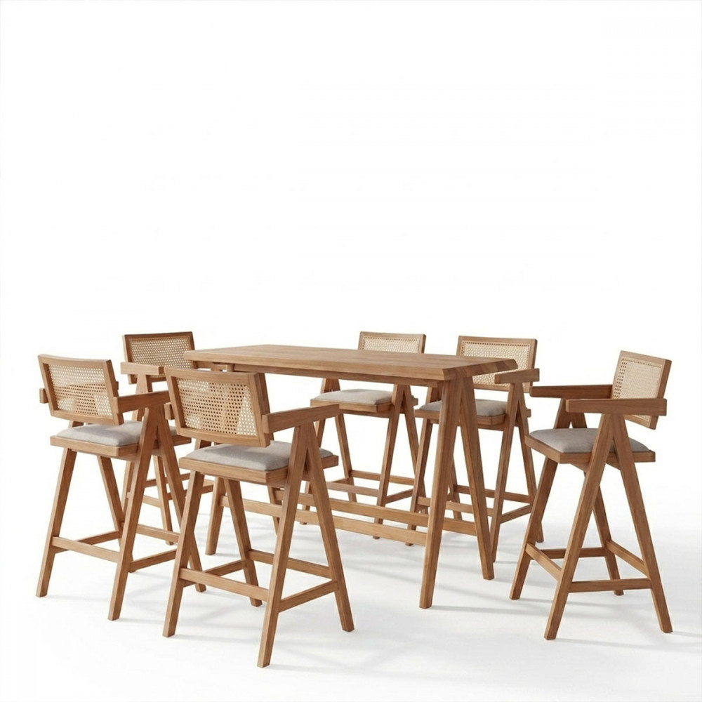 Dining set Winslow Ι pakoworld set 7pieces rubberwood light walnut 120x45x100cm