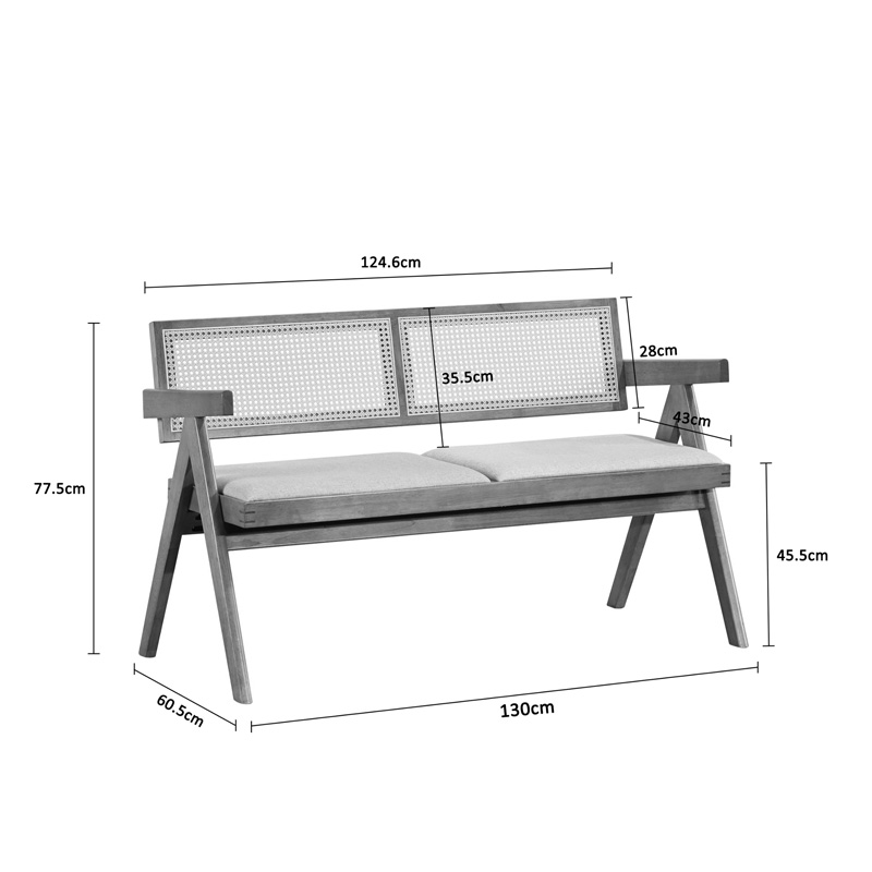 Καναπές Winslow pakoworld διθέσιος ξύλο rubberwood σε ανοιχτό καρυδί χρώμα-ύφασμα ανοιχτό γκρι 130x60x77.5εκ