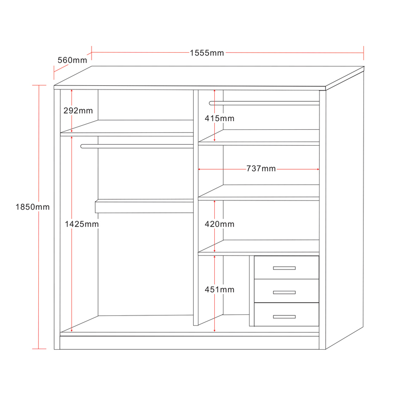 Wardrobe with 2 sliding doors Chase pakoworld in white colour 152.5x56.5x185cm Wardrobe with 2 sliding doors Chase pakoworld in white colour 152.5x56.5x185cm