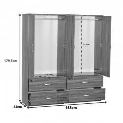 Zelia C pakoworld four-leaf wardrobe with 4 drawers wenge color 158x42x180cm