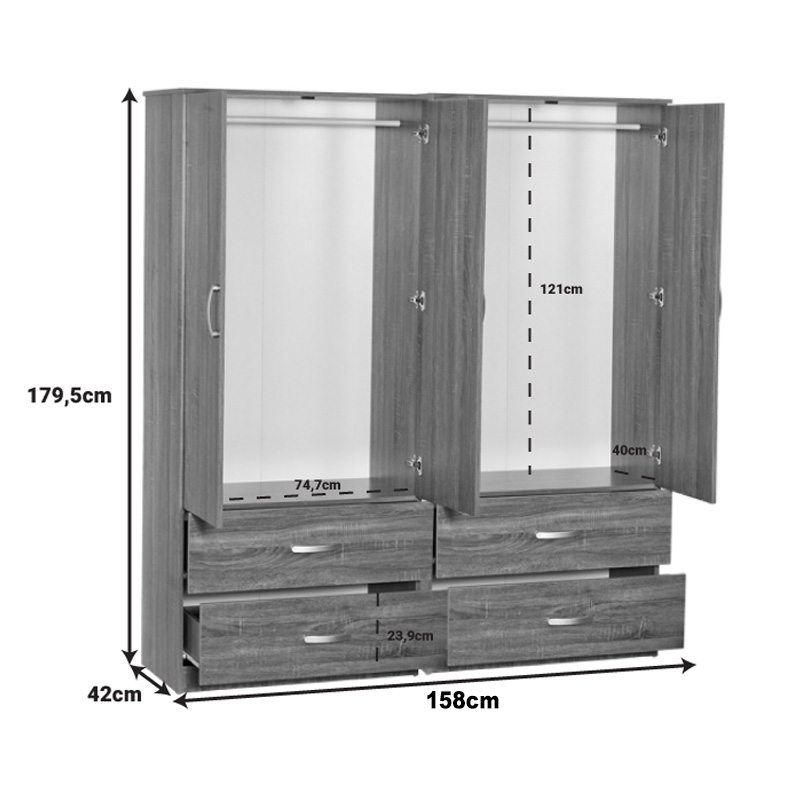 Zelia C pakoworld four-leaf wardrobe with 4 drawers wenge color 158x42x180cm