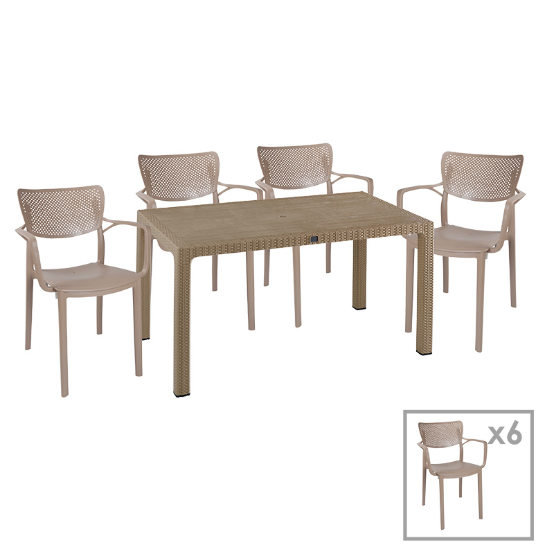 Dining set Explore-Forntline pakoworld set 7pieces PP cappuccino150x90x73.5cm Dining set Explore-Forntline pakoworld set 7pieces PP cappuccino150x90x73.5cm