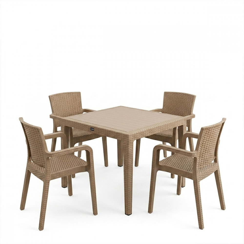 Dining set Explore-Halcyon pakoworld set 5pieces PP cappuccino 90x90x73,5cm