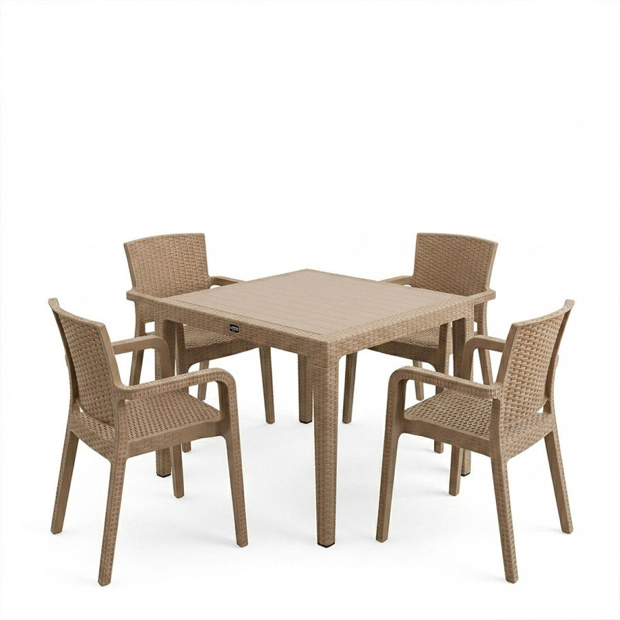 Τραπεζαρία Explore-Halcyon pakoworld σετ 5τεμ PP cappuccino 90x90x73,5εκ